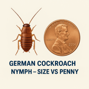 greman baby roach next to penny
